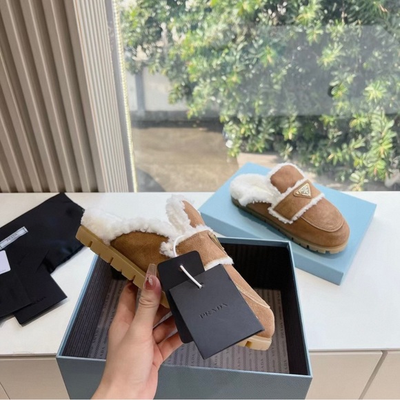 Prada Brown Shearling Platform Shoes - Picture 8 of 9